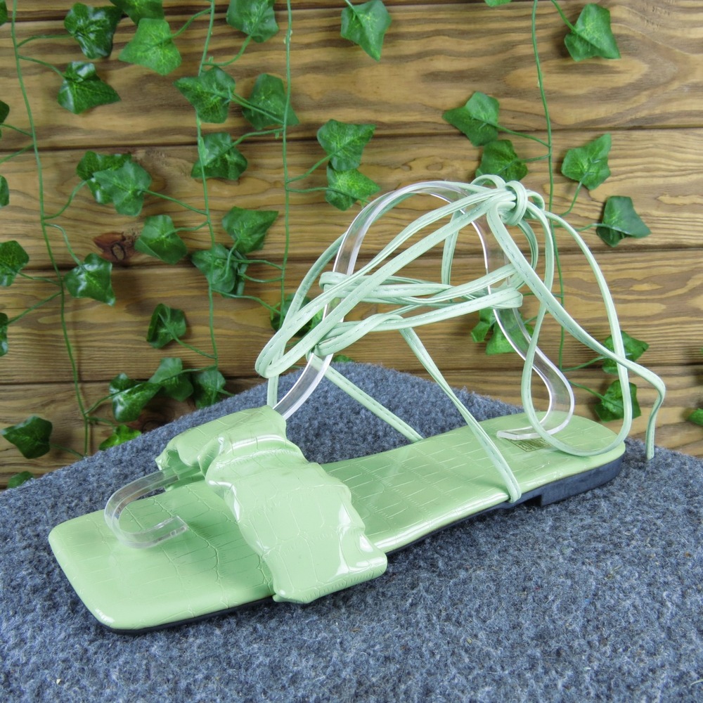 Unbranded Women 41 Light Green Lace-Up Strappy Synthetic Sandals Square Toe